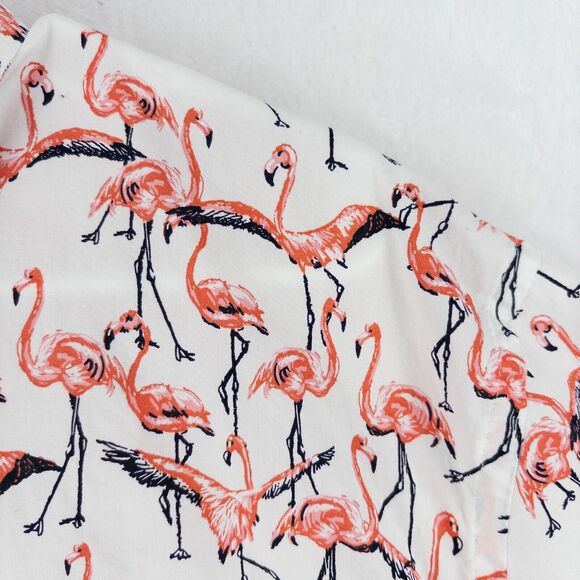 Crown & Ivy Pink Flamingo Button Up Short Sleeve Shirt L Hawaiian Tropical Bird - Picture 4 of 13